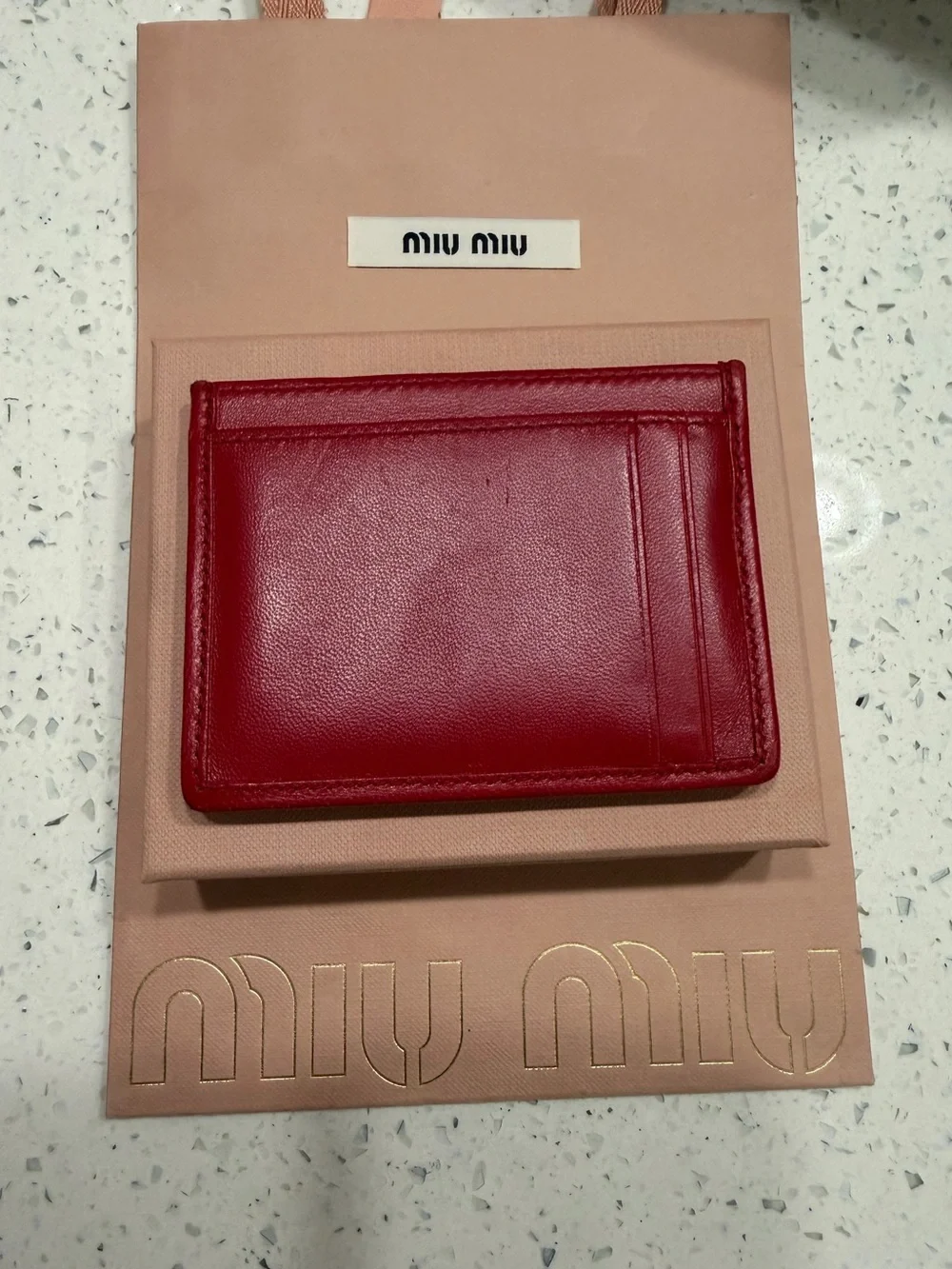 Miu Miu Red Matelassé Leather Card Holder with Gold